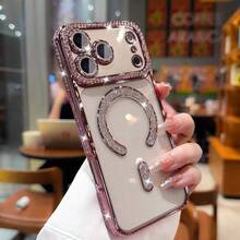 1 buah Casing Ponsel Biru Bahan TPU, Kompatibel dengan Apple 18 17 Pro Max, 17 Pro, 17, 16, 16 Pro, 16 Pro Max, Casing Ponsel Transparan Berhiaskan Berlian Imitasi Berlapis Elektrolit yang Modis, Mendukung Pengisian Daya Nirkabel, Tahan Lama dan Anti Guncangan, Desain Berlian Imitasi Kristal, Awet, Wajib Dimiliki untuk Pecinta Mode, Pilihan Ideal untuk Pengguna Apple, Mendukung 17 Pro Max dan Fungsi Magnetik - Berwarna merah muda - View 3