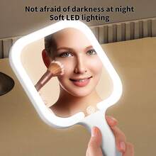 LED Lighted Makeup Mirror, Handheld Illuminated Mirror, Travel Cosmetic Mirror, Dimmable Touch Screen, 3 Color Options, Compact & Portable Vanity Mirror, Travel Essential - Rechargeable Handheld Makeup Mirror Light - View 7
