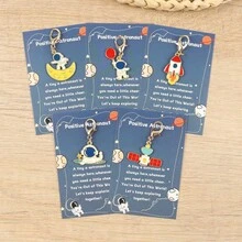 5pcs Creative Cartoon Planet Astronaut Rocket Keychain With Encouragement Card Cute Simple All-In-One Key Chain Package Accessories Couples Send And The Perfect Birthday Holiday Back To School Graduation Gift For Boy And Girl - Multicolor - View 4