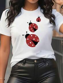 Women's T-Shirt, 100% Pure Cotton, Bohemian Style, With Artistic Floral Print, Casual, Basic, Short Sleeve, Fashionable. Women's T-Shirt With Vintage Bohemian Pattern, 100% Cotton, Soft, Breathable, Round Neck, Short Sleeve, Urban Boho Style. - 白色 - 查看 7