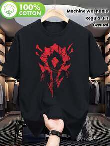 T-Shirt da Gaming per Uomo e Donna con Logo Horde WOW - Maglietta a Maniche Corte 100% Traspirante, Vestibilità Regolare, con Stampa Grafica del Casco da Guerriero Rosso Intenso, Lavabile in Lavatrice, Maglietta Casual per Tutte le Stagioni per Giocatori, Appassionati di D&D e Amanti dell'Arte Fantasy - nero - Visualizzare 7