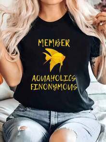 Round Neck Camiseta Con Estampado De Humor De Acuarista, Camiseta Casual De Cuello Redondo De Manga Corta Cómoda Para Primavera Y Verano, Ropa De Mujer Summer Essentials,Summer Outfits For Women,Graphic Tees Blusas Para Mujer Casual - Negro - Ver 1