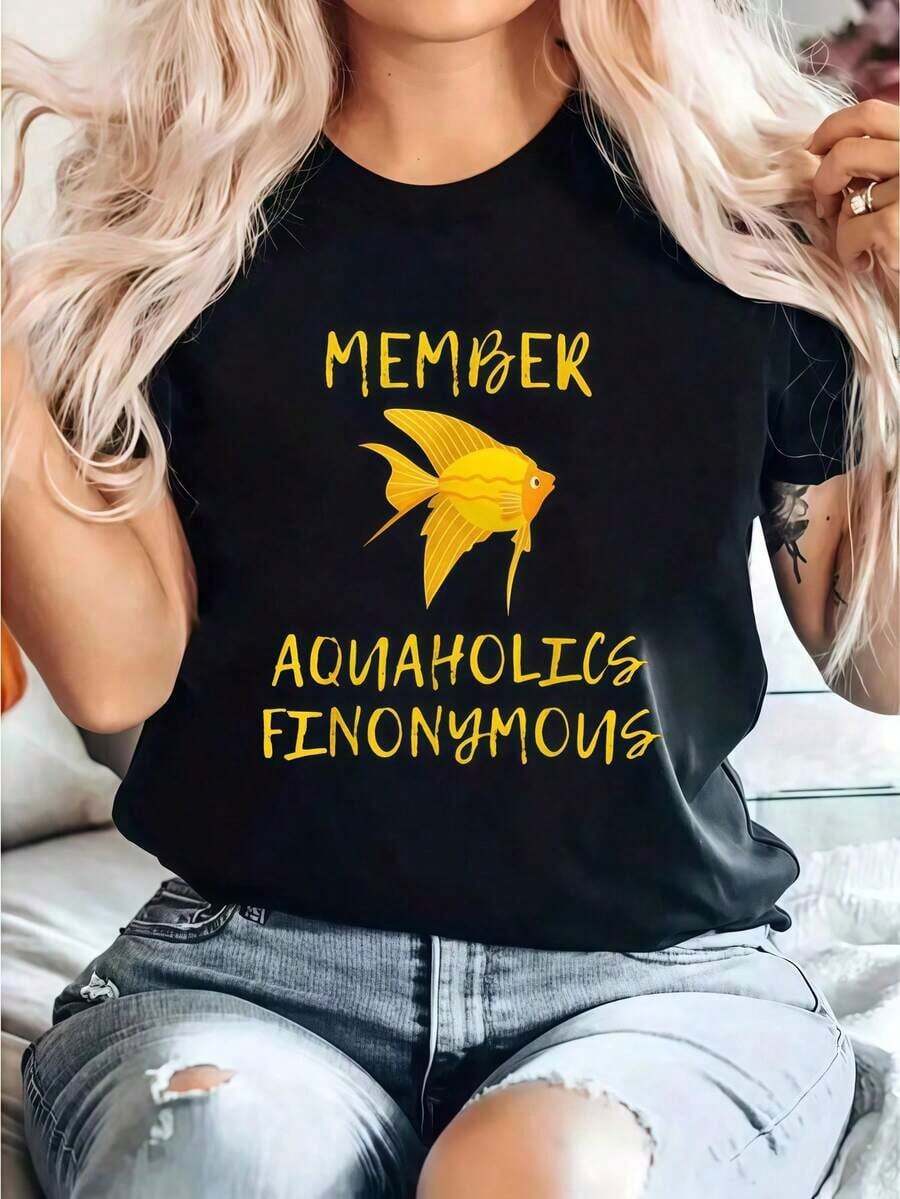 Round Neck Camiseta Con Estampado De Humor De Acuarista, Camiseta Casual De Cuello Redondo De Manga Corta Cómoda Para Primavera Y Verano, Ropa De Mujer Summer Essentials,Summer Outfits For Women,Graphic Tees Blusas Para Mujer Casual - Negro - Ver 1