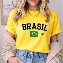 Women's T-Shirt Brazil 100% Cotton Basic Flag - 黃色 - 查看 2