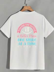 Women's 180g Short-Sleeved T-Shirt With Dental Print. A Smile Makes The World A Better Place. Cute, Loose-Fitting Casual Top For Everyday Wear At The Beach In Summer. Perfect Birthday Gift For Her, Mom, Girlfriend, Colleague, Or Team Member. Unisex Cotton Loose-Fitting Short-Sleeved Crew Neck T-Shirt In An Urban Vintage Style. - 白色 - 查看 2