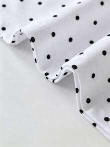 Plus Size Women's Summer Faux Lace Bowknot Polka Dot Print T-Shirt - White - View 3