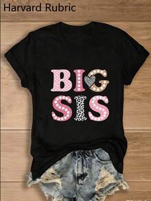 Una camiseta de manga corta para mujer, moderna, a la moda, retro, casual y holgada, adecuada para actividades al aire libre en primavera y verano, paquete de 1 pieza, camiseta de cuello redondo multicolor.¡Regalo de moda retro Y2K, ropa urbana transpirable, esencial para el verano, casual y versátil, camiseta con estampado "Big Sister" para reuniones familiares, con diseño de lunares, corazones y estampado de leopardo, adecuada para conjuntos de hermanos y hermanas!blusas para mujer,blusas casuales para dama,tops,, mujer premium,y2k,playeras de mujer curvy,ofertas y liquidaciones ropa mujer,playeras deportivas para mujer,,playeras de hombre, mujer,blusas>elegante CNEN - Negro - Ver 8