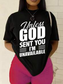 Camiseta única y moderna con diseño impactante que dice "A menos que Dios te envíe, estoy ocupada" perfecta para el estilo y2k. Ideal para destacar en cualquier ocasión, combina comodidad y un mensaje divertido. ¡ increíble y atrévete a ser diferente! - Negro - Ver 1