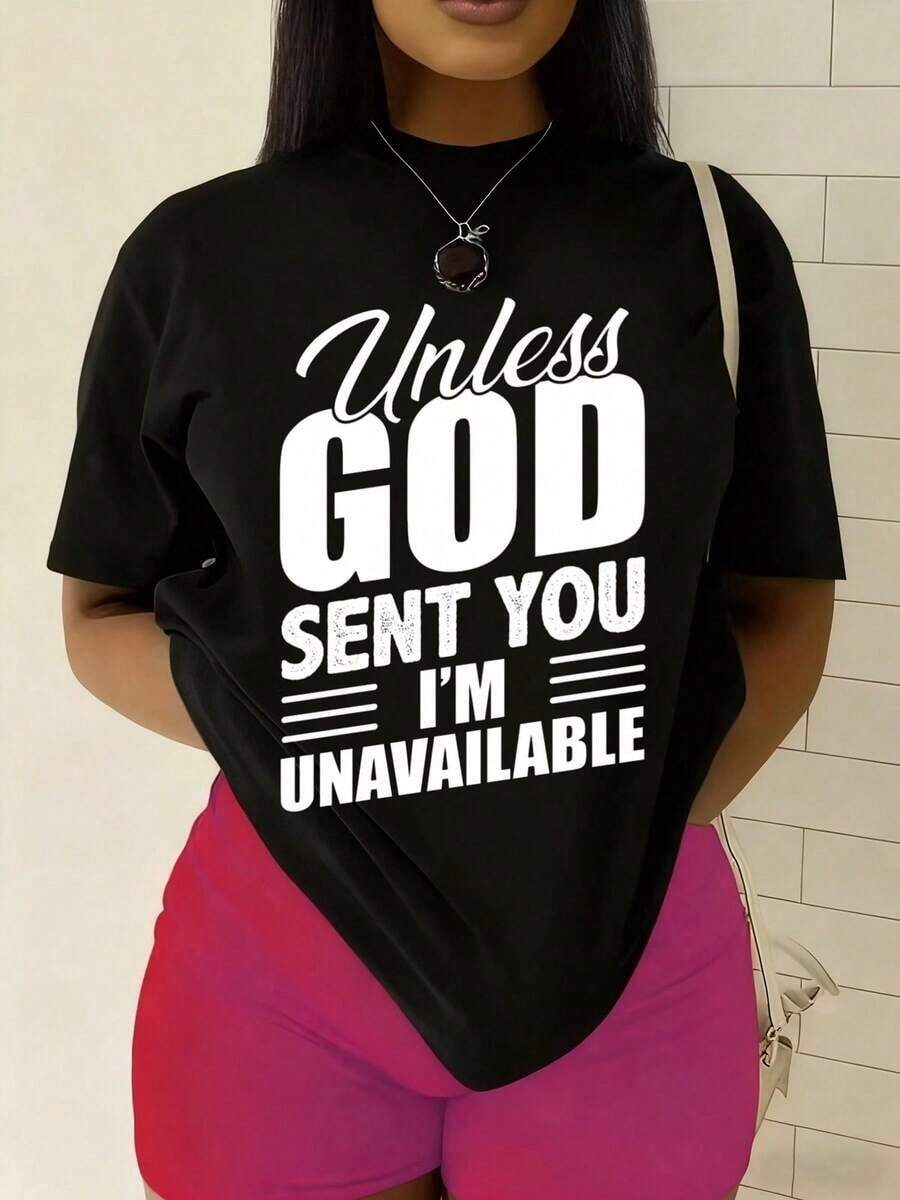 Camiseta única y moderna con diseño impactante que dice "A menos que Dios te envíe, estoy ocupada" perfecta para el estilo y2k. Ideal para destacar en cualquier ocasión, combina comodidad y un mensaje divertido. ¡ increíble y atrévete a ser diferente! - Negro - Ver 1