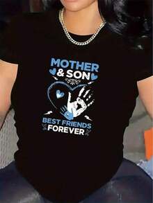 Camiseta única para madre e hijo con diseño Y2K destacando una mano y corazón en colores vibrantes ideal para mostrar el amor y la  eterna entre mejores amigos mamá e hijo que marcará  en la moda actual. - Negro - Ver 8