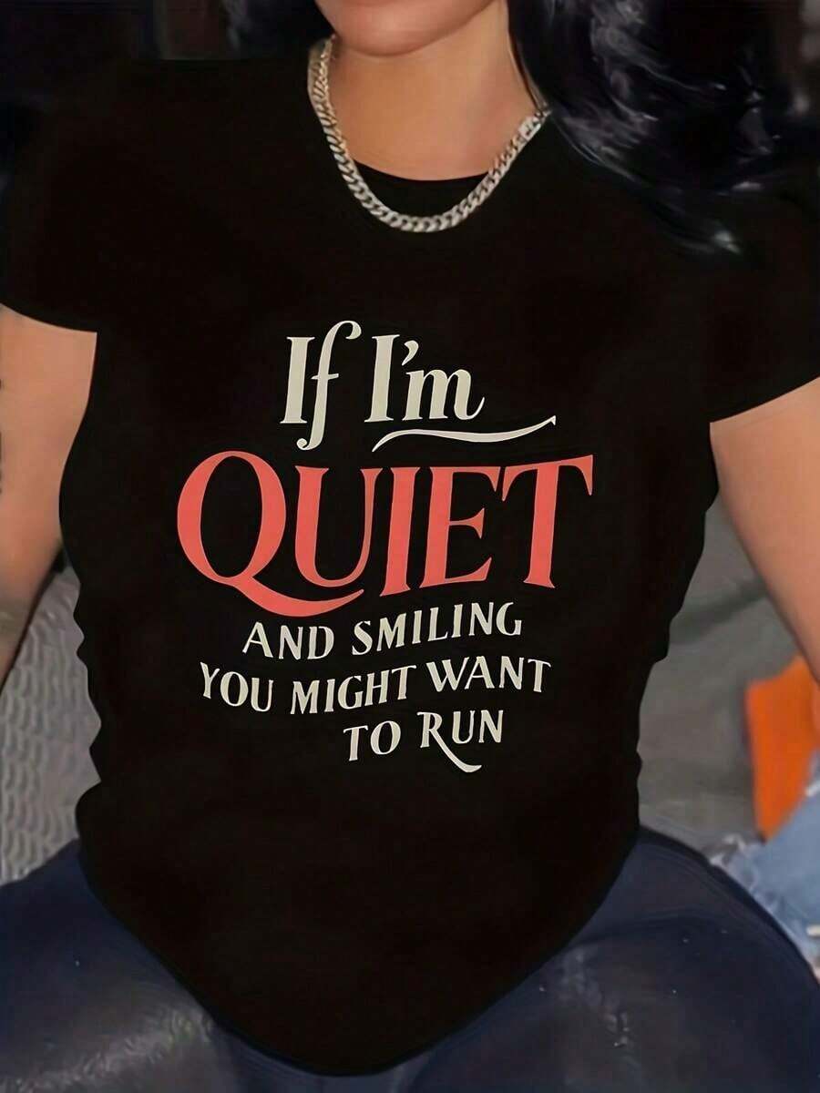 Women's Plus Size Casual T-Shirt With A Vintage-Style "I'M NOT RUDE" Graphic Print, Short Sleeves, Crew Neck, Comfortable And Suitable For Everyday Wear, Vacations And Outdoor Activities. 100% Cotton - 9號 - 查看 1