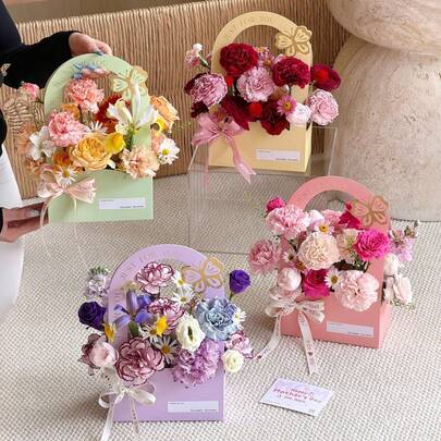 3 pezzi Borse a forma di fiori di carta, borse floreali, cestino di fiori - adatti per decorazioni per vacanze, regali di San Valentino e Natale