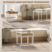 Modern Coffee Table, Set Of 2, Side Table, For Small Spaces, Square, MDF, Metal, White - White - View 3