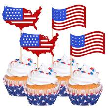 12pcs American Flag Paper Cupcake Toppers, Glitter USA Map Patriotic 4th Of July Independence Day Cupcake Decorations, American National Day Birthday Party Cake Decor - View 2