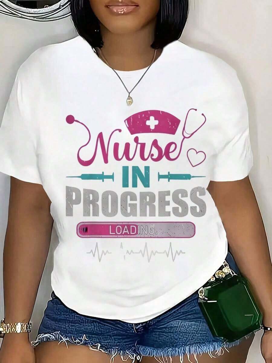 Ropa de verano para mujeres, camiseta "Enfermera en Proceso de Carga" para estudiantes de enfermería, regalo para la escuela de medicina, ropa para el camino profesional, blusas de verano. - Blanco - Ver 1