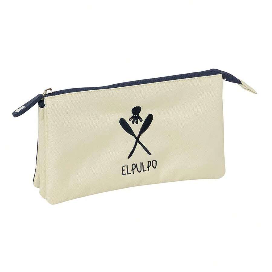 | Rectangular Pencil Case El Pulpo With Elastic Back Strap School Organizer With 1 Compartment And Zipper, Back To School - Triple - Beige - View 1