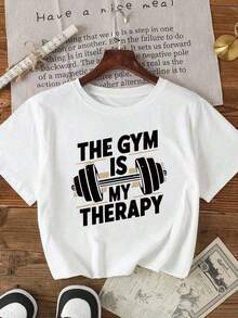 Camiseta Con Impresión Temática De Fitness Motivacional, Inspirando Tu Viaje De Entrenamiento, Ideal Para El Verano - Blanco - Ver 1