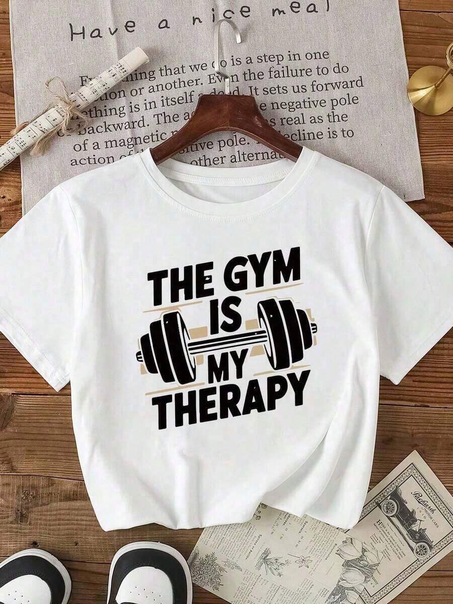 Camiseta Con Impresión Temática De Fitness Motivacional, Inspirando Tu Viaje De Entrenamiento, Ideal Para El Verano - Blanco - Ver 1