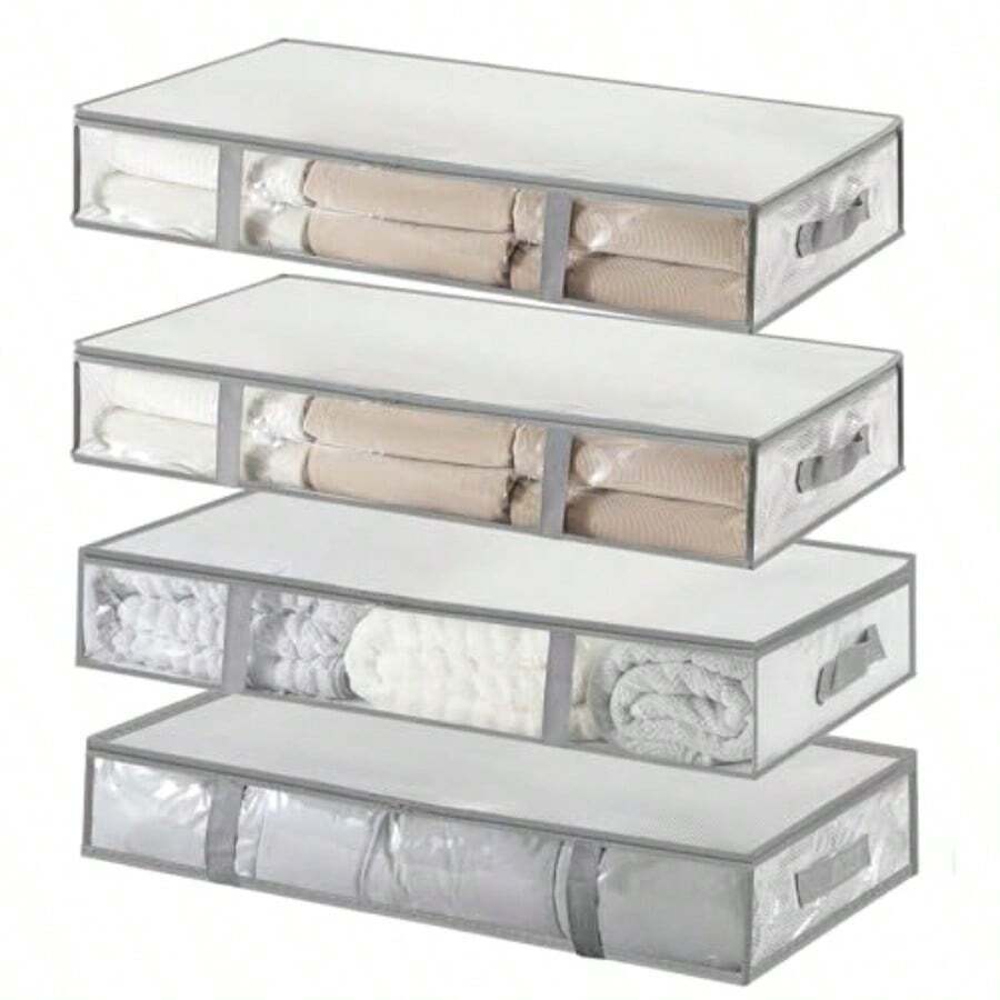 contenedores almacenamiento bajo la cama, material a prueba de humedad, contenedores de almacenamiento de plástico debajo de la cama, mantas o bolsas de almacenamiento de ropa con - Paquete de 4 - Ver 1