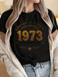 Camisetas para Hombre y Mujer con Cuello Redondo y Mangas Cortas. Las Leyendas Nacieron en 1973, Envejecidas a la Perfección. Todas las Piezas Originales. Camiseta Vintage de Cumpleaños para Hombre y Mujer. Idea de Regalo Clásica. Estampados Divertidos Ideales para Fiestas de Navidad, Actividades Deportivas, Fiestas de Fin de Año, Salidas, Deportes y Otros Regalos Festivos. - Negro - Ver 4