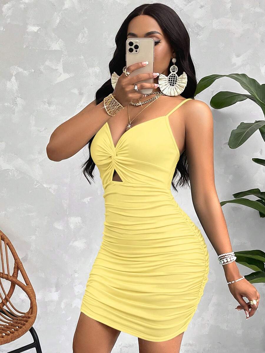 AIJ Đầm ôm sát Amarilo Twist Strap Ruched (Họa tiết hoa ngẫu nhiên)