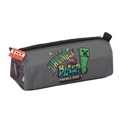 Safta | Triple Minecraft Pencil Case For Boys And Girls, 3 Compartments With Zipper And Elastic Band To Attach To Notebook Or Folder, One Size Ideal For Back To School, Pens