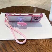 1pc Cute Cartoon Silicone Mini Dinosaur Stand + Woven Wrist Strap, Foldable Multi-Function Stand With 4-Corner Air Cushion Anti-Drop, Transparent, Compatible With IPhone 17 Pro Max/17 Pro/17/Air/16 Pro 16 Pro Max [International Version, Not Domestic], Galaxy S26/S26 Plus/S26 Ultra, - Pink - View 2