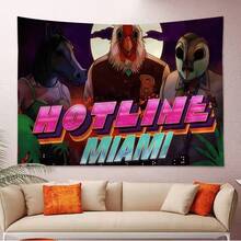 Popular Classic Game H-Hotline Miami Anime Tapestry Hippie Flower Wall Carpets Dorm Decor Cheap Hippie Wall Hanging (1)Tapestry For Bedroom Deocr,Home Deocr Living Room,House Deocr,Wall Deocr,Flags,For Teen Girls And Boys Room Indoor Outdoor Bedroom And College Dorm Wall Decor - 彩色 - 查看 1