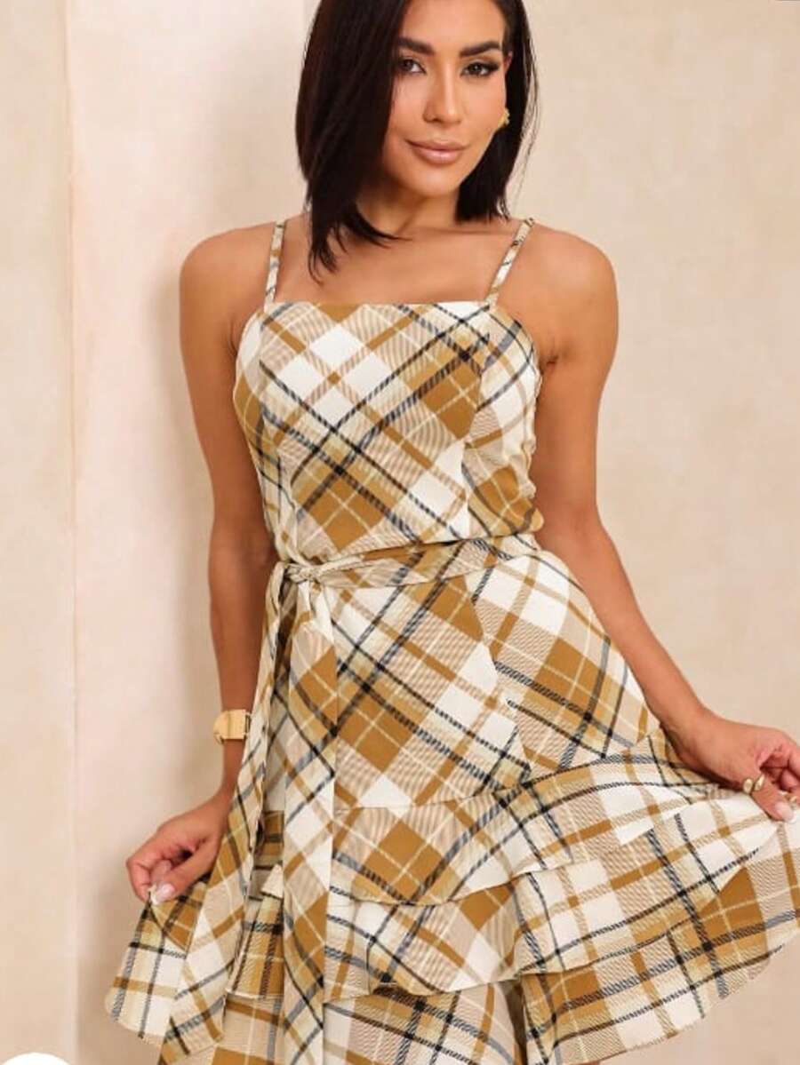 Women's June Festival Dress With 3 Ruffles And Padded Cups, For July Festivities, June Celebrations, Saint John's Day, Elegant Country Fashion, Cute, Boho, Beach, Vacation. - 薑色 - 查看 1