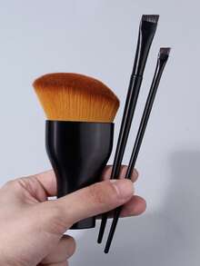 3PCS Multifunctional Makeup Brush Set,Black Handle,Including Blush Brush & Eyebrow Brushes/Angled Eyeliner Brush For Full-Face Makeup - Black - View 6
