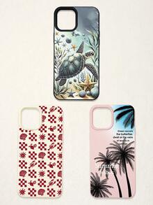3pcs Summer Beach-Themed Phone Case Set: Ocean Turtle & Starfish, Palm Tree Graphic, Red Plaid Seashell & Lobster Print, Shockproof Full Coverage Phone Covers Compatible With IPhone 11/17/17 Pro/17 Pro Max, Galaxy S25 Ultra. Suitable For Mother's Day, Valentine's Day, Birthday, Easter, Spring/Summer Seasons, Back To School Gifts, Daily Use. - Multicolor - View 23