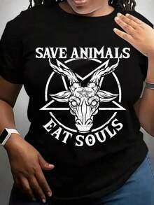 Camiseta única Y2K con diseño impactante de cabra en el centro con un mensaje que resuena en la defensa de los animales y un toque rebelde perfecta para los amantes de la moda alternativa en México ideal para destacar tu estilo personal. - Negro - Ver 1