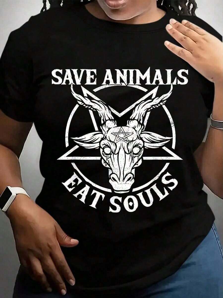 Camiseta única Y2K con diseño impactante de cabra en el centro con un mensaje que resuena en la defensa de los animales y un toque rebelde perfecta para los amantes de la moda alternativa en México ideal para destacar tu estilo personal. - Negro - Ver 1