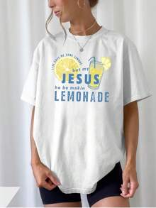Camiseta de manga corta suave y elegante para mujer, con estampado de letras, ideal para el verano, ligera y transpirable, diseño sencillo y estilizado, un regalo considerado y romántico, ecológica. - Blanco - Ver 1