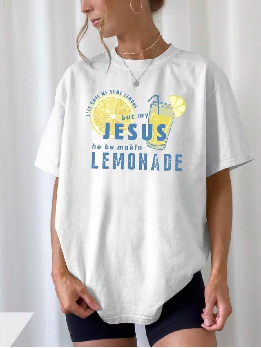 Camiseta de manga corta suave y elegante para mujer, con estampado de letras, ideal para el verano, ligera y transpirable, diseño sencillo y estilizado, un regalo considerado y romántico, ecológica. - Blanco - Ver 1