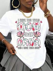 Camiseta Casual con Diseño Floral "Tengo Dos Títulos: Mamá y Abuela, y los Lleneto de Amor", Regalo para el Día de la Madre, Ropa Casual de Moda para Mujer - Blanco - Ver 1