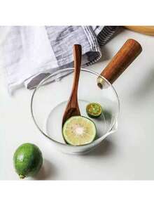 1pc Transparent Glass Milk Pot With Wooden Handle, Heat-Resistant Soup Pot, Baby Food Pot, Noodle Pot, Salad Bowl, Instant Noodle Bowl, Suitable For Electric Ceramic Stove And Gas Open Flame, High Heat Resistance Non-Stick Glass Pot For Heating Milk, Butter, Noodles, Sauces And Cooking Seafood - View 10