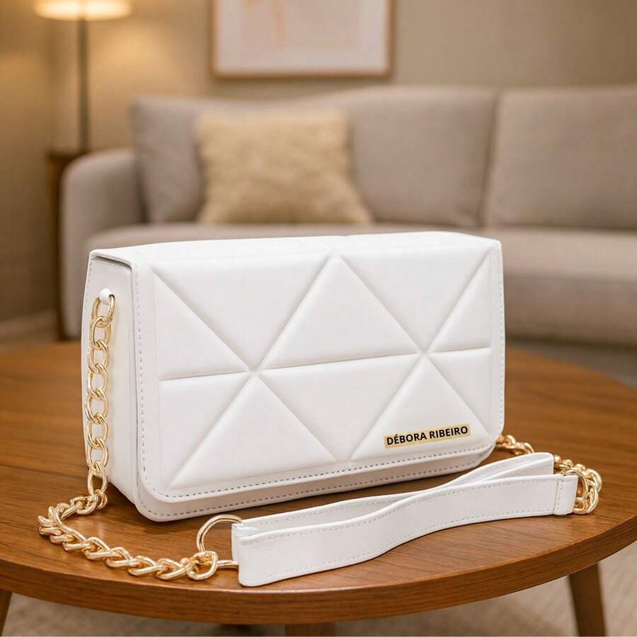 Women's Small Crossbody Bag With Side Chain Strap And Pocket, Compact, Stylish, Everyday New Arrival - White - View 1
