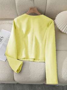 Chaqueta minimalista de mujer de unicolor con botones delanteros y mangas largas, elegante y casual, ligera para primavera y otoño, color negro - Amarillo - Ver 3