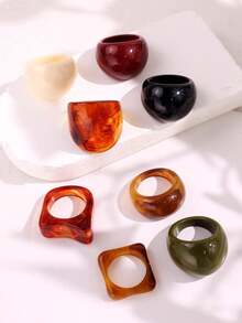 8pcs/Set Fashionable Elegant High-End Exquisite Creative Unique Exaggerated Colorful Versatile Geometric Resin Ring Set, Suitable For Women's Daily Wear, Festivals And Parties - Multicolor - View 4