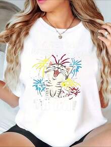 Después de que Dios Me Creó, Dijo Ta Da - Camiseta Gráfica de Gato para Mujer, Camiseta Casual con Estampado de Animales Divertidos, Diseño de Gatito Adorable y Fuegos Artificiales, Perfecta para Uso Diario e Ideas de Regalo - Estilo Urbano Vintage, Camiseta Unisex de Algodón, Manga Corta, Cuello Redondo, 100% Algodón - Blanco - Ver 7