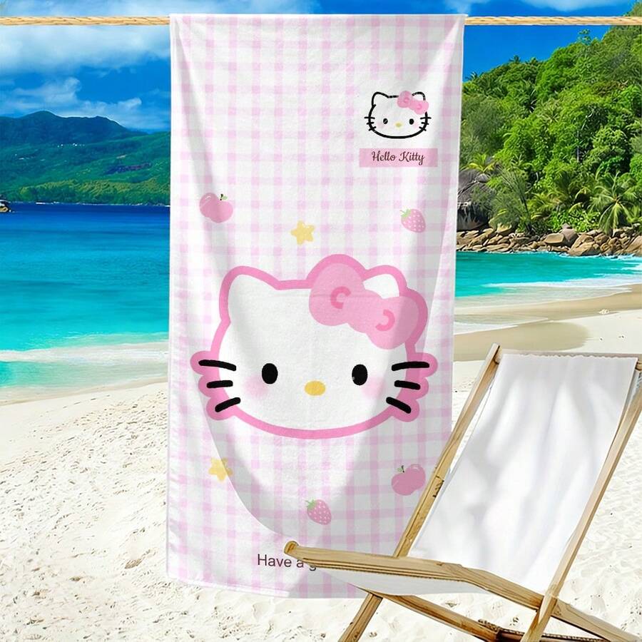 1pc Cute Beach Towel: This Beach Towel Features A Carefully Crafted Adorable Cartoon Design, Made Of Super Soft And Absorbent Microfiber Material. It Is Not Only Durable And Quick-Drying, But Also The Perfect Companion For The Beach, Swimming Pool Or Leisure Center. Additionally, It Has Sand-Proof And UV-Resistant Properties, Combined With A Lightweight And Comfortable Texture, Making It Ideal For Surfing, Swimming, Yoga And Various Leisure Activities. - A - View 1