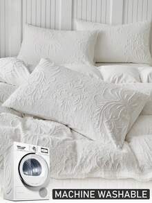 1 pieza Funda de almohada con bordado calado de estilo bohemio en blanco, funda de almohada decorativa de poliéster de estilo vintage, adecuada para todas las estaciones, decoración, lavable a máquina, sin incluir el relleno de la almohada - Blanco - Ver 6