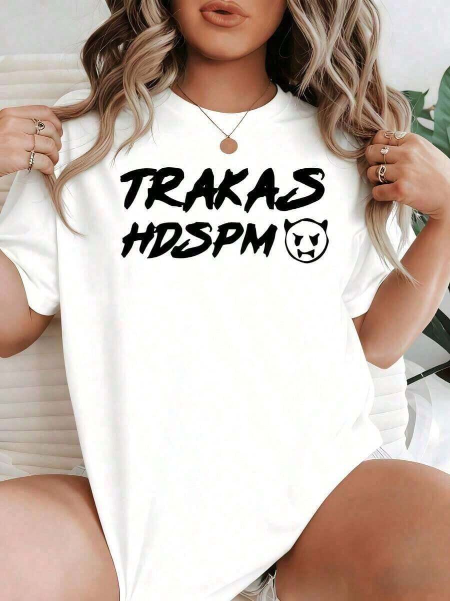 playeras de mujer algodon Camiseta Casual de Algodón 100% para Mujer con Símbolo de Cara de Diablo en Negritas y Letras de Graffiti Salvajes que Expresan Energía Audaz y Fuerza Interior. Idea de Regalo. >ropa - Blanco - Ver 1