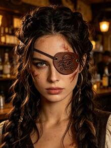 1pc Medieval Pirate Skull Eye Patch, Vintage PU Leather Embossed Single Eye Patch, Adjustable Strap, Halloween Pirate Cosplay Costume Accessory - A - View 7