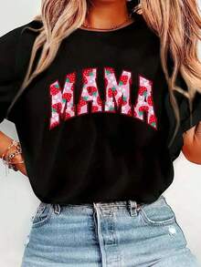 Camiseta a juego para la familia "Mama Of The Berry First Birthday Strawberry", camiseta estampada, informal, de cuello redondo, manga corta, cómoda, para primavera y verano, ropa de mujer, blusa casual para mujer, camisetas de mujer de algodón. - Negro - Ver 7