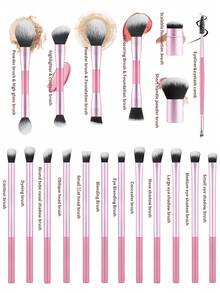 ronshadow Bộ cọ trang điểm chuyên nghiệp 19 món, gồm cọ phấn phủ, cọ má hồng, cọ nền, cọ phấn mắt, cọ kẻ lông mày, cọ môi, lông mềm, không thấm hút, dụng cụ trang điểm cơ bản, màu hồng. - Hồng - Xem 6