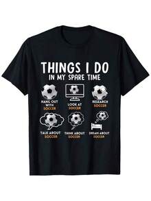 Camiseta Gráfica Divertida para Amantes del Fútbol - 6 Cosas Que Hago en Mi Tiempo Libre - Camiseta Negra con Balones de Fútbol y Porterías - Camiseta de Cuello Redondo Suave y Transpirable para Niños, Niñas y Adultos - Ropa de Fútbol para Cumpleaños o Entrenamiento - Prenda Lavable para Fanáticos del Deporte - Negro - Ver 1
