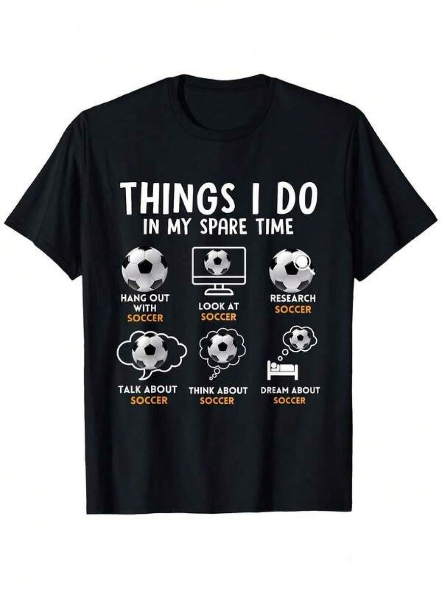 Camiseta Gráfica Divertida para Amantes del Fútbol - 6 Cosas Que Hago en Mi Tiempo Libre - Camiseta Negra con Balones de Fútbol y Porterías - Camiseta de Cuello Redondo Suave y Transpirable para Niños, Niñas y Adultos - Ropa de Fútbol para Cumpleaños o Entrenamiento - Prenda Lavable para Fanáticos del Deporte - Negro - Ver 1