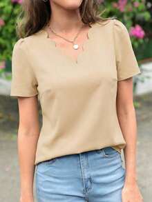Blusa con corte en forma de abanico y mangas abullonadas - Albaricoque - Ver 3